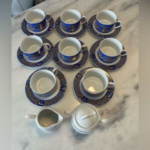 Bloomingdale’s American Atelier Celebrations cups saucers,creamer, and sugar/lid